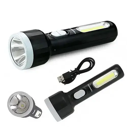Ліхтар акумуляторний ручний 5 LED та 2W COB бічна панель зарядка USB світить до 6 годин 1200mAh ліхтарик Tiross TS-1856 чорний - фото 8