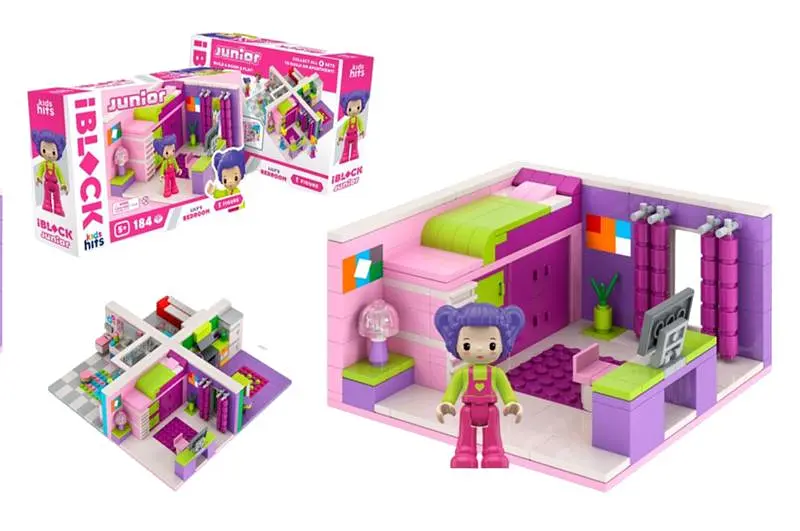 Конструктор Kids hits IBLOCK JUNIOR KH08/001/1 Дівчатка, Спальня Лілі, 184 дет, в комплекті фігури, інструкція, наклейки, коробка 24x16x6 см