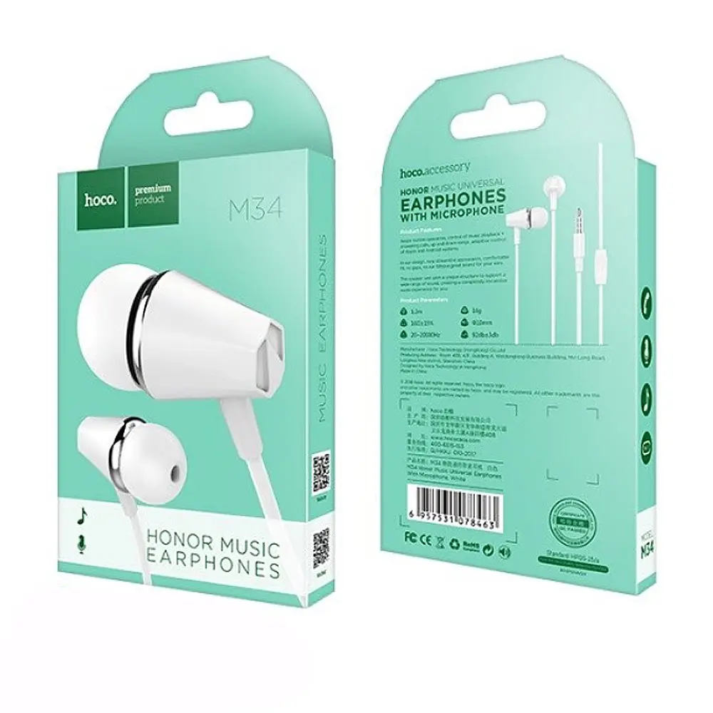 Навушники Hoco M34 honor music universal earphones with microphone White - фото 2