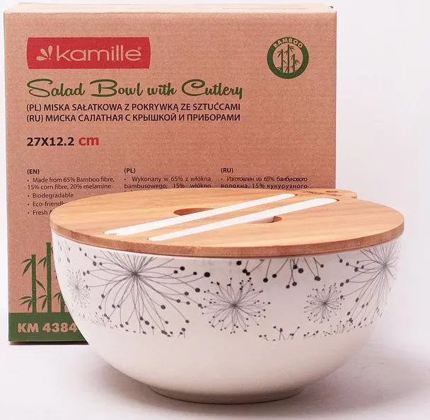 Миска Kamille из бамбукового волокна с бамбуковой крышкой и приборами Ø24,5х11,5 см kuh0007429 - фото 4