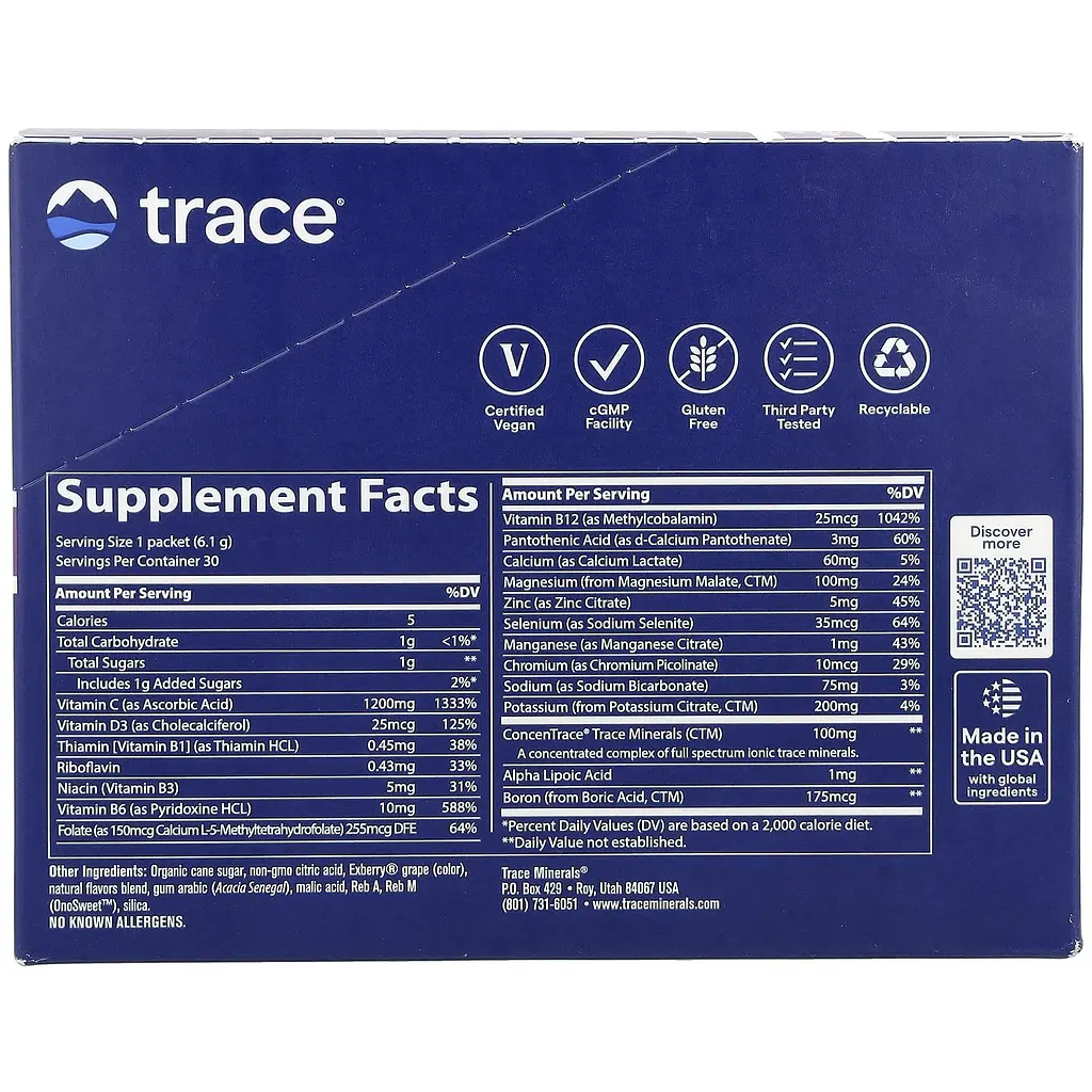 Электролиты Trace Minerals Electrolyte Stamina Power Pak со вкусом ягоды асаи 183 г (30 шт. х 6.1 г) - фото 7