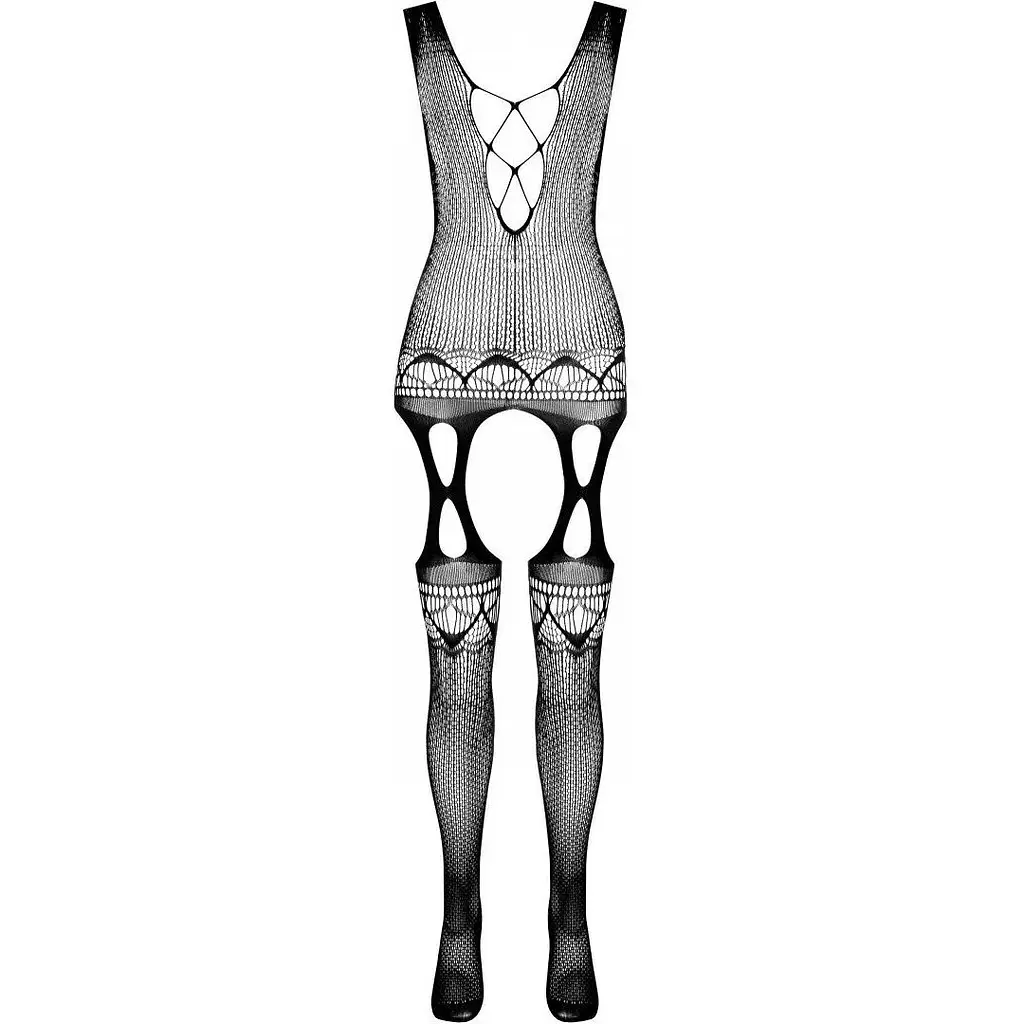 Бодістокінг з плетінням на грудях Passion BS099 One Size, Red, відкритий доступ, імітація підв’язок - фото 3
