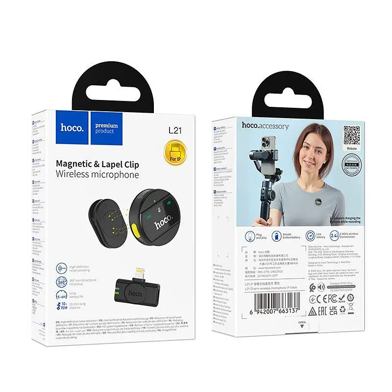 Мікрофон Hoco Lightning Charm Wireless Microphone L21 |2.4G, 10-15m, 5-6h| - фото 2