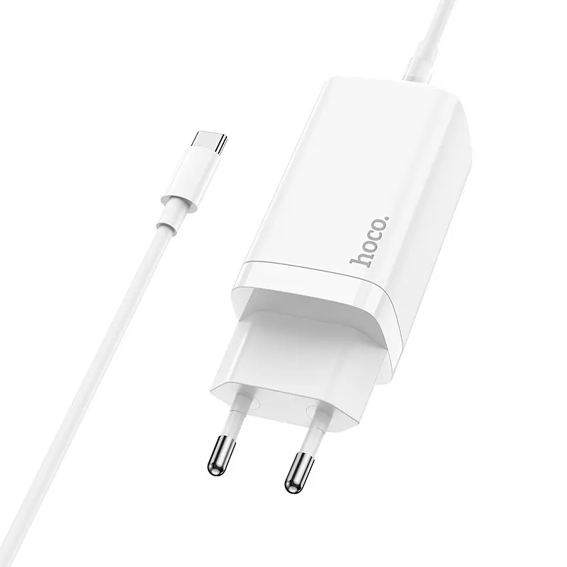 Мережевий зарядний пристрій Hoco 1USB + 2Type-C N16 65W White + Cable Type-C to Type-C - фото 4