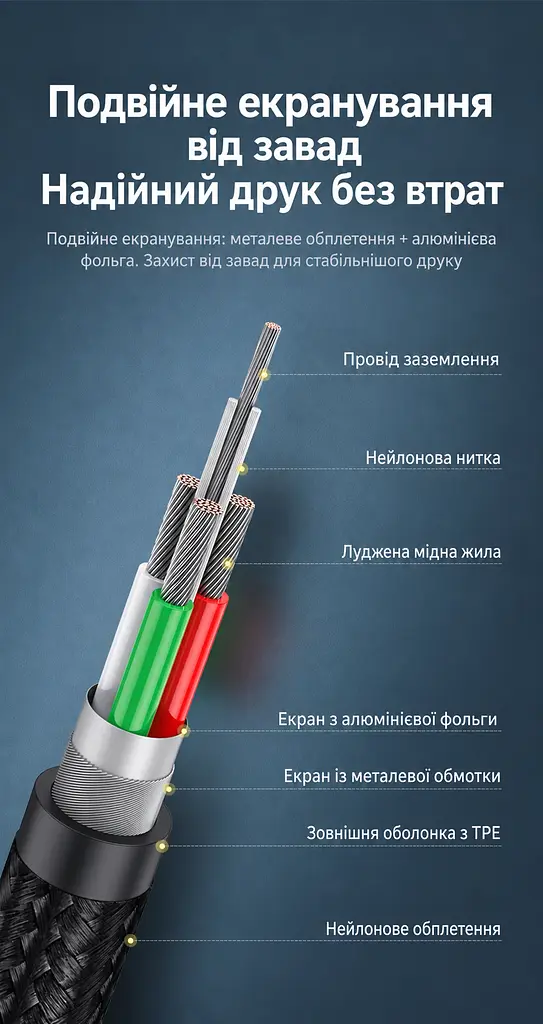 Кабель для принтера UGREEN US369 USB 2.0 USB-A - USB-B 5 м чорний (90560) - фото 4