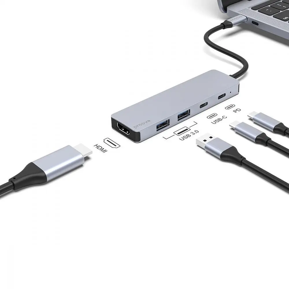 USB-Хаб Proove Iron Link 5 in 1 (2*Type-C + 2*USB3.0 + HDMI) Silver (HBIL00222024) - фото 4