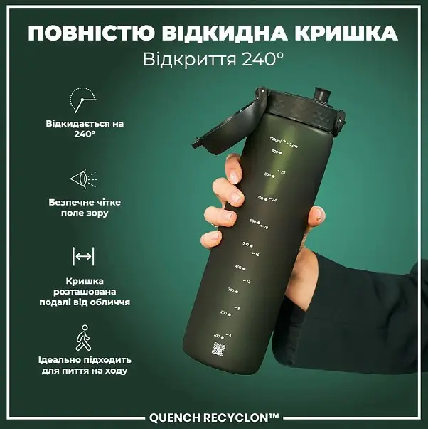 Бутылка для воды ION8 1000 мл (ЭКО бутылка) BPA Free, Dark Green (I8RF1000DGRE) - фото 3