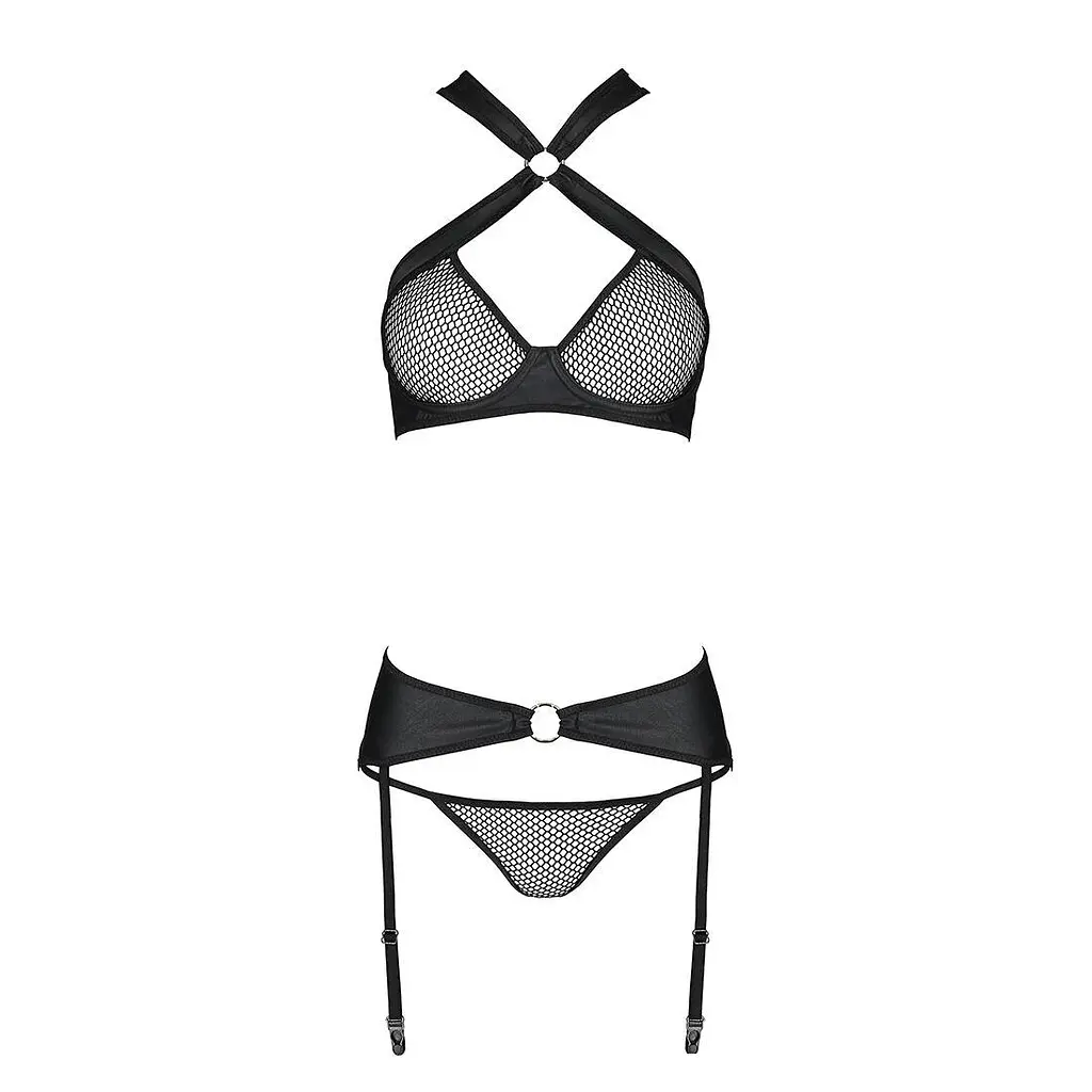 Сетчатый набор: бюстгальтер с халтером Passion Amanda Set black L/XL - фото 5