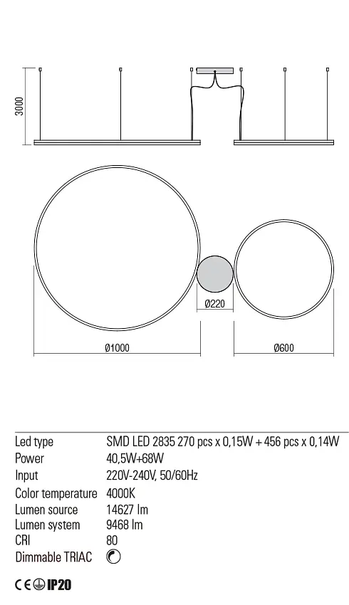 Подвесной светильник Redo ORBIT SU LED 108W 4000K D1000+600 SAND WHITE (4.1.2)-TRIAC 01-1922-TRIAC - фото 3