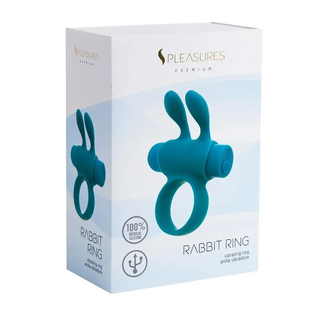Ерекційне віброкільце S Pleasures Premium Rabbit Ring бірюзове, зі знімною віброкулею та вушками - фото 4