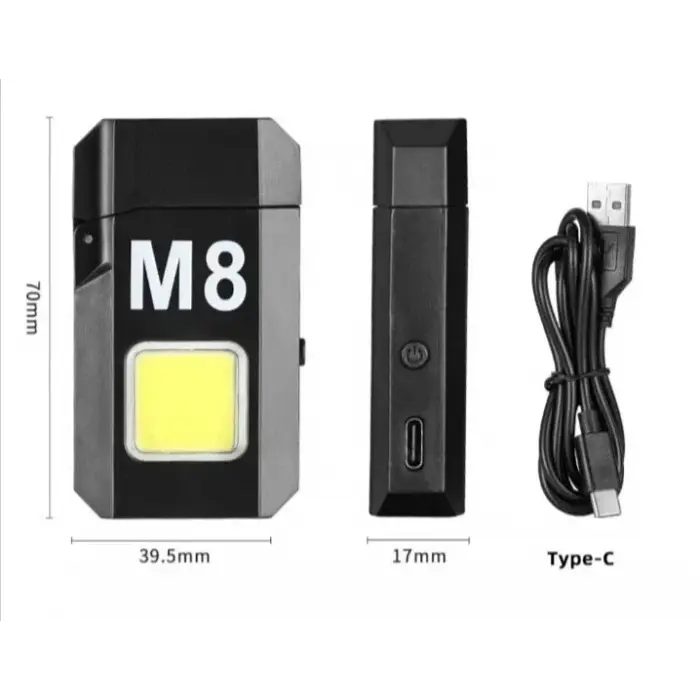 Електроімпульсна запальничка M8 з ліхтариком, дисплеєм та USB зарядкою, 3W - фото 7