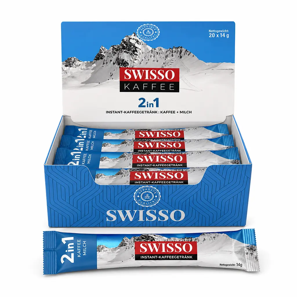 Кава розчинна Swisso Kaffee 2в1 з молоком у стіках 20 х 14 г швидкого приготування - фото 2