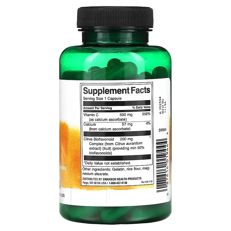 Витамин С Buffered Vitamin C with Bioflavonoids 100 Capsules Swanson vit0006288 - фото 2