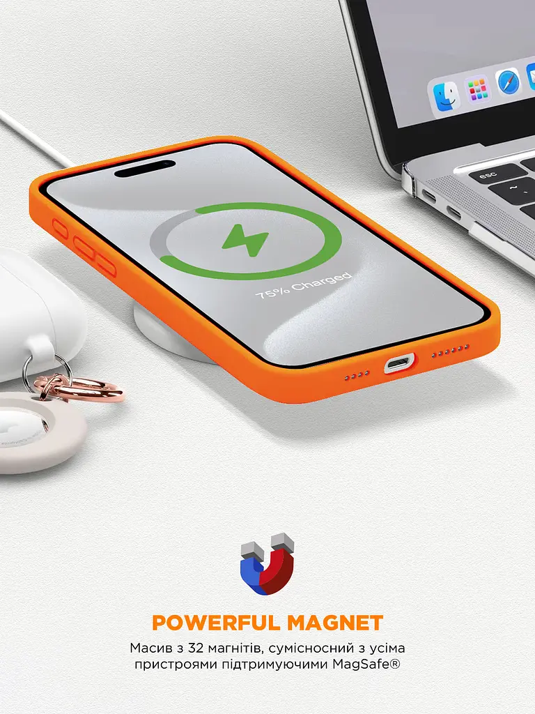 Силиконовый чехол с MagSafe для Apple iPhone 15 Pro, ICON2 MagCase, оранжевый, противоударный, панель с мягкой подкладкой, защита всего корпуса, поддержка беспроводной зарядки, совместим с защитными стеклами и пленками, ArmorStandart (ARM89276) - фото 9