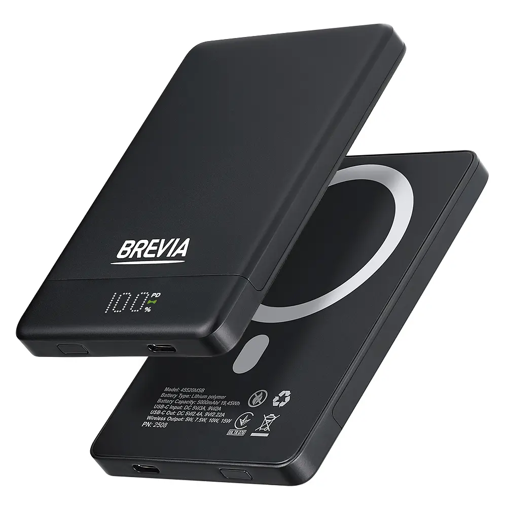 Повербанк (Power Bank) Brevia ePower 5000mAh MagSafe SuperSlim PD20W, Qі15W LCD чорний(45520MSB) - фото 4