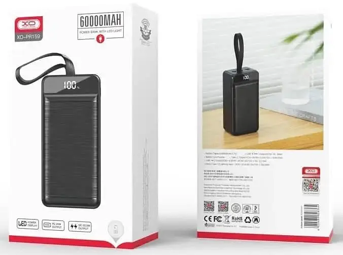 Универсальная мобильная батарея XO PR159 60000mAh PD20W+QC22.5W (Черный) - фото 6