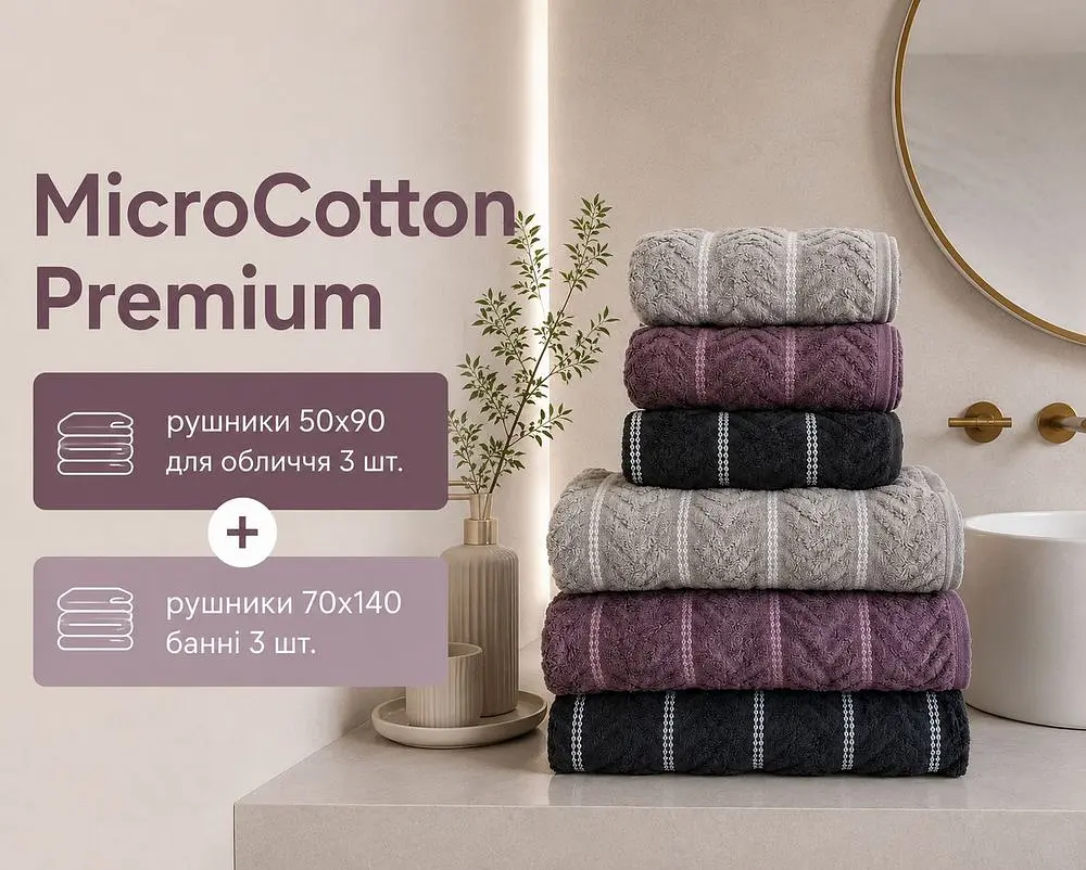 Набір турецьких махрових рушників Cestepe MicroCotton Premium 3 штуки 50x90 + 3 штуки 70х140 Multi 3 щільність 600 г/м2 - фото 2