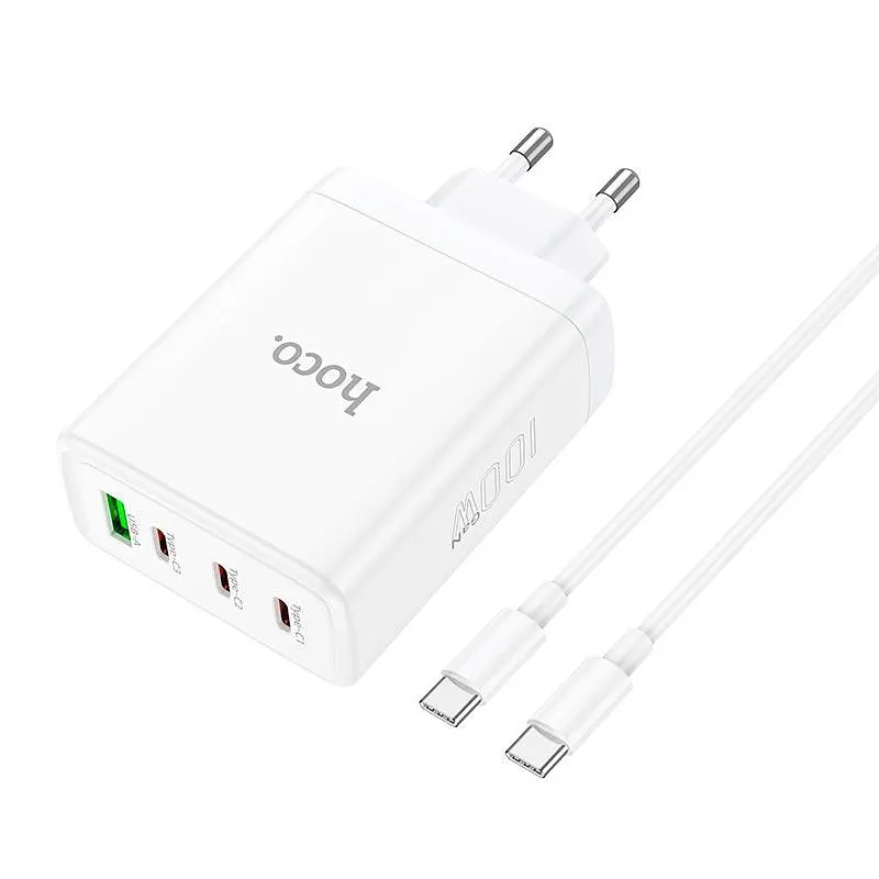 Адаптер мережевий Hoco N31 Leader four-port (3C1A) fast charger set + Type-C to Type-C кабель - фото 6