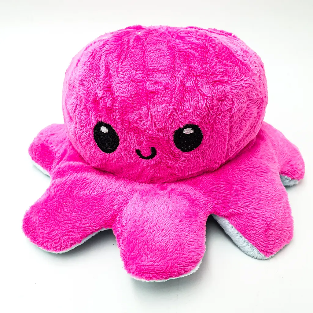 М'яка іграшка Восьминіг перевертень двосторонній веселий сумний Mood Octopus 16 см UKC малиново/блакитний - фото 2