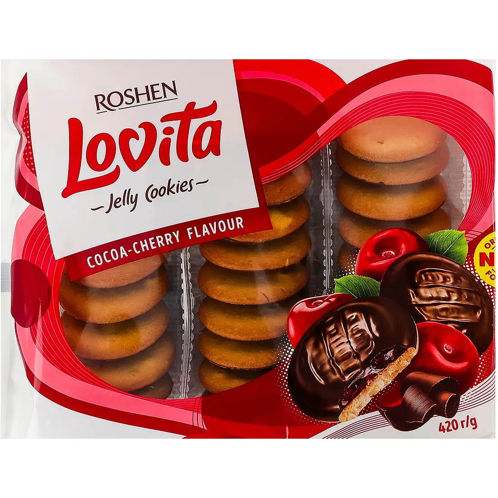 Печиво Roshen Lovita Jelly Cookies Cocoa-cherry 420 г (889197) - фото 2