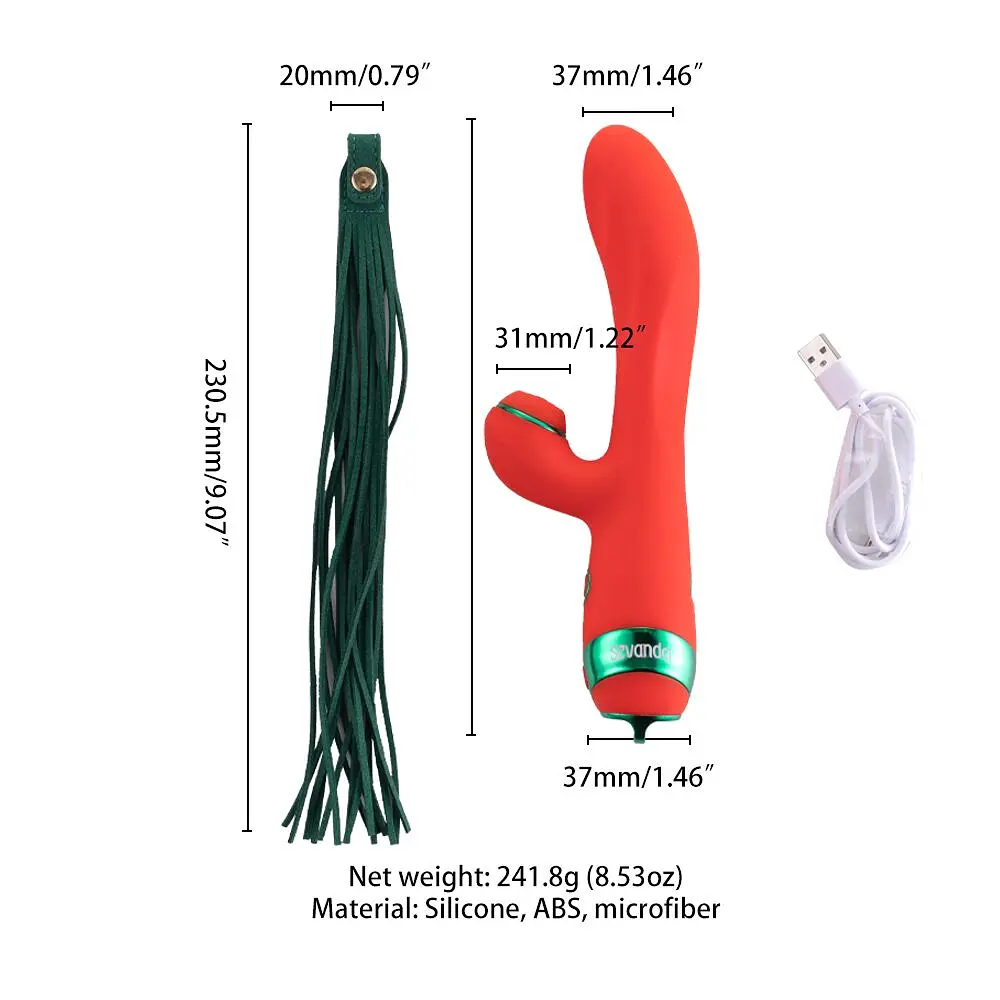 Вібратор-кролик з пульсацією та флогером LOCKINK SEVANDA Whip Vibrating Massage Wand, червоно-зелений - фото 8