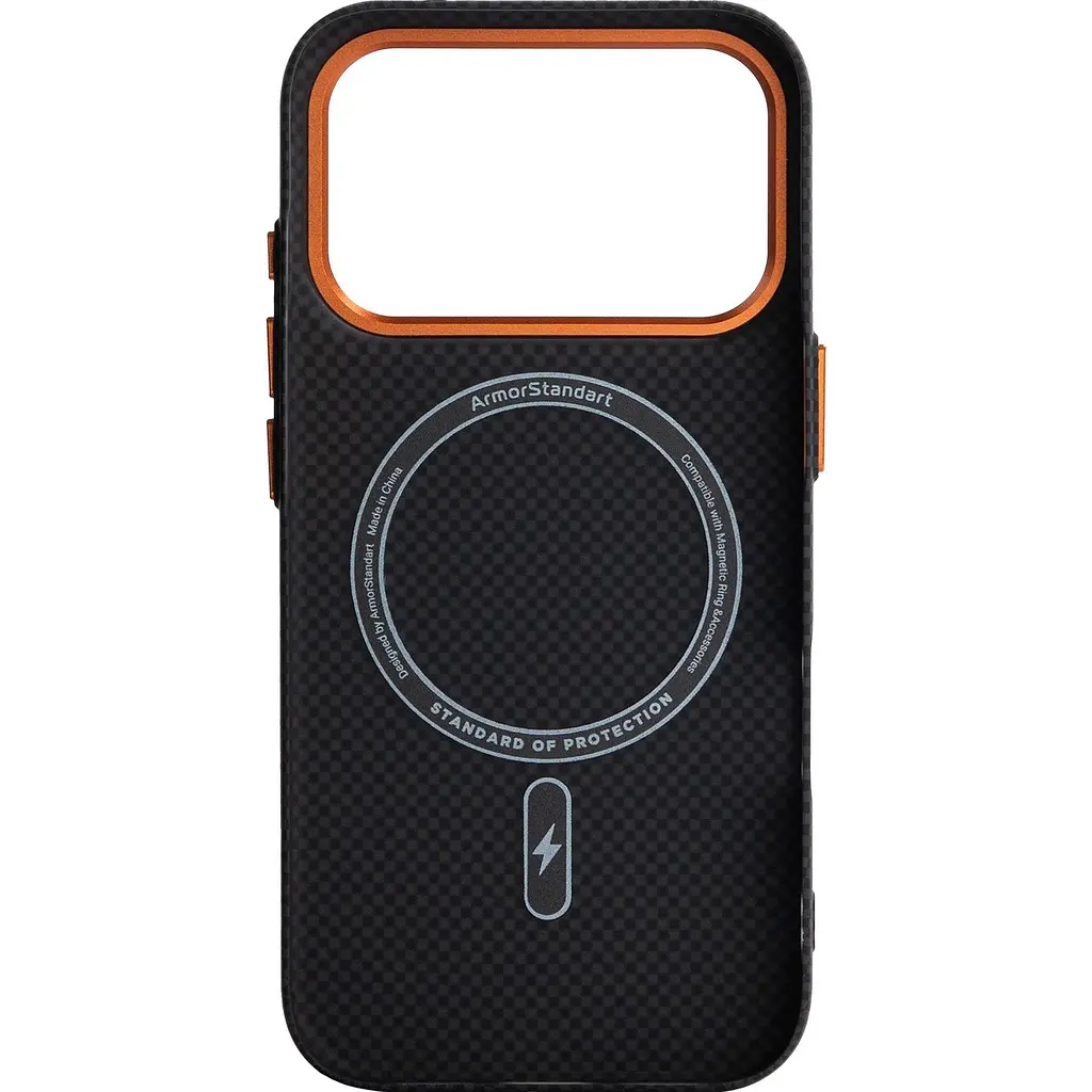 Чохол ArmorStandart LikeCarbon2 SE MagCase для Apple iPhone 17 Pro Kevlar Black Orange (ARM89164) [156301] - фото 2
