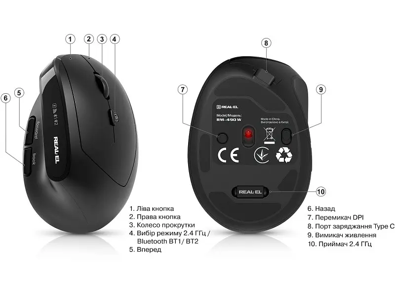 Миша REAL-EL RM-490W Black (EL123200058) - фото 3