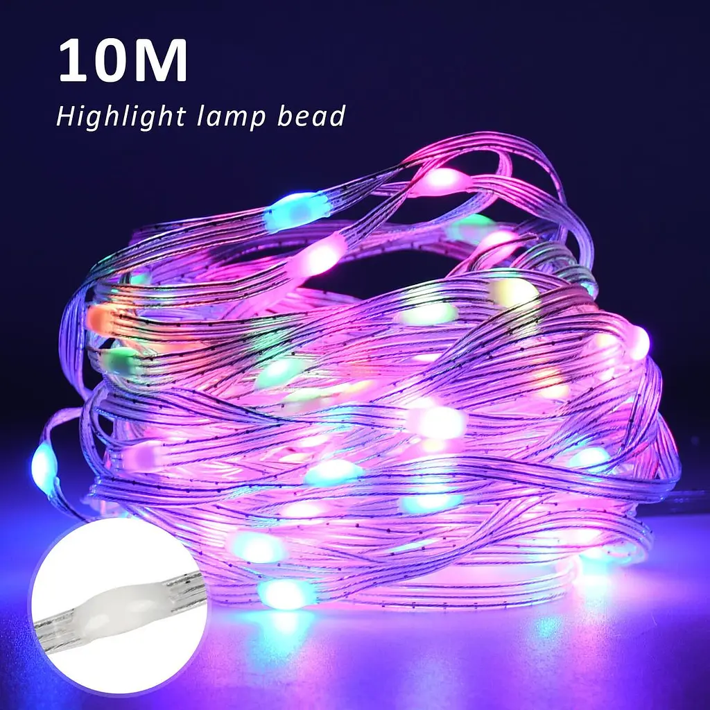 Светодиодная лента 10M Bluetooth Dream Color Fairy Lights 5V USB RGB IC Водонепроницаемые рождественские огни - фото 4