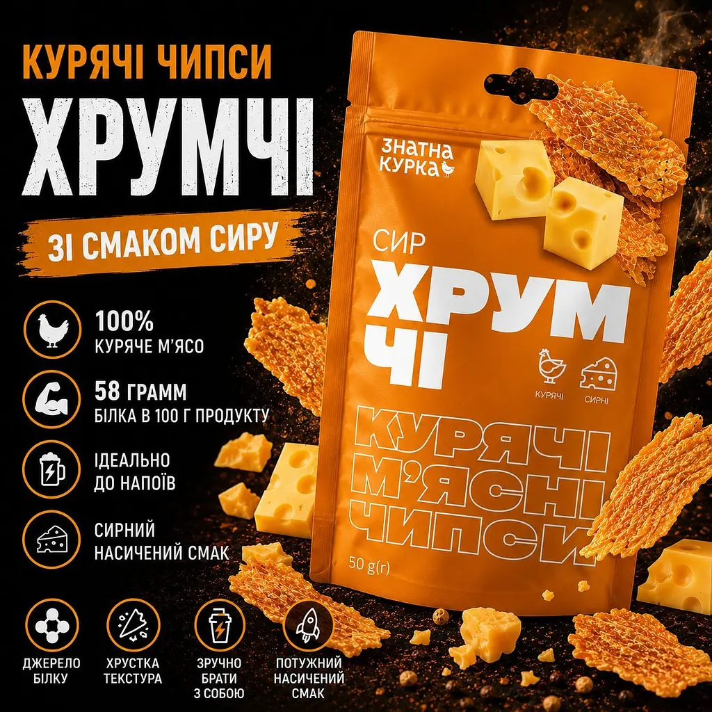 Чипси з м`яса курчати-бройлерів сушені  Знатна курка ХрумЧІ сир 50 г - фото 2