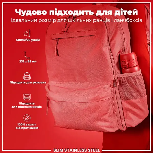 Пляшка для води ION8 металева 600 мл Stainless Steel Red (I8SS600RED) - фото 5