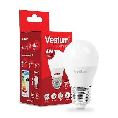 Лампочка Vestum G45 4W 4100K 220V E27 (1-VS-1205) - фото 2