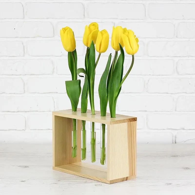 Дерев'яна підставка для квітів Склоприлад, 5 пробірок, бежева (300642) - фото 2