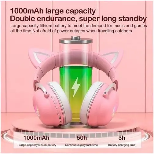 Наушники беспроводные Onikuma B100 (B20) Bluetooth Gaming Cat with LED полноразмерные - фото 4