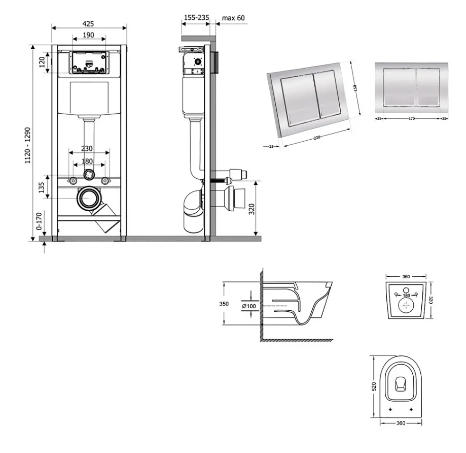 Набір Q-tap Nest 4 в 1 підвісний унітаз Swan Ultra Quiet 520x360x320 + комплект інсталяції QT16335180W48188 - фото 8