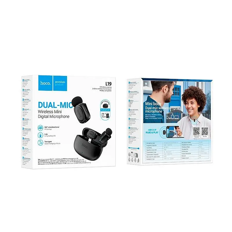 Микрофон Hoco Graceful Wireless Microphone (iP/Type-C) L19 2.4GHz, 3-4h, 10-15m - фото 2