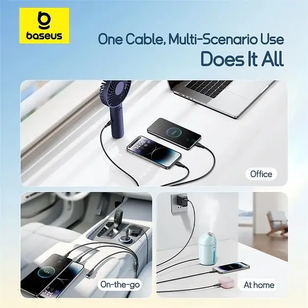 Кабель Baseus Ultra-Fast 3in1 Fast Charging Cable USB для MicroUSB+Lightning+Type-C 3.5A 0.8m P10376303121-01 Black - фото 7