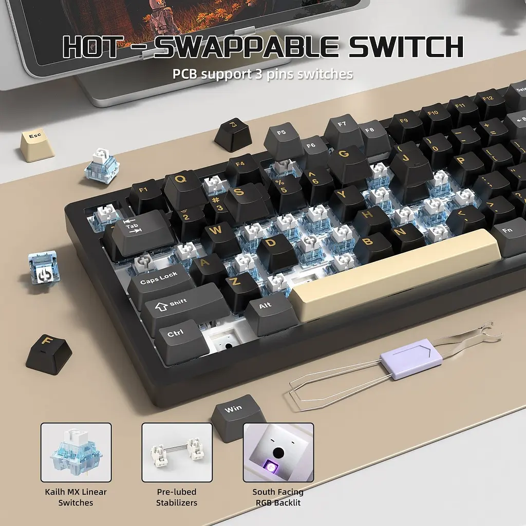 Клавіатура Attack Shark X75 RGB перемикачі Kailh MX кремово-біла (AS-6972792471457-CW-UA) [166744] - фото 10
