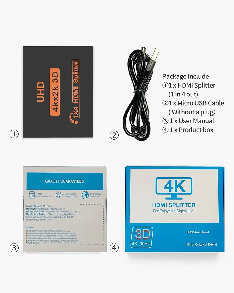 HDMI спліттер 1×4 4K 30Hz для 4 дисплеїв, Plug&Play - фото 2