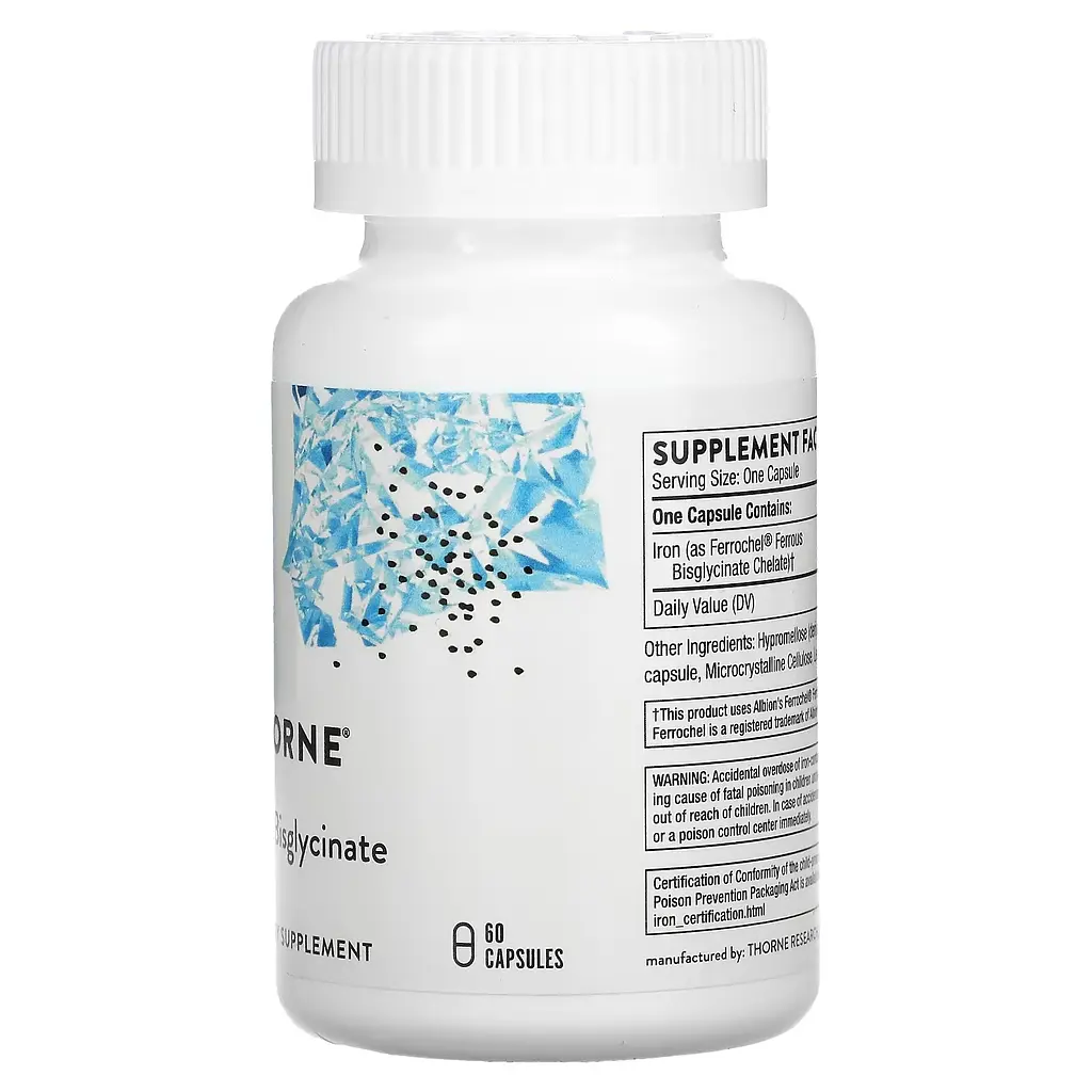 Бісгліцинат заліза Thorne Research Iron Bisglycinate 25 мг 60 капсул - фото 7