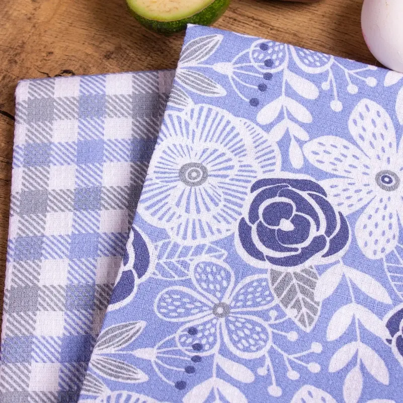 Набор вафельных полотенец MirSon №606 Blue flowers 50х30 см 2 шт. (2200006737018) - фото 4