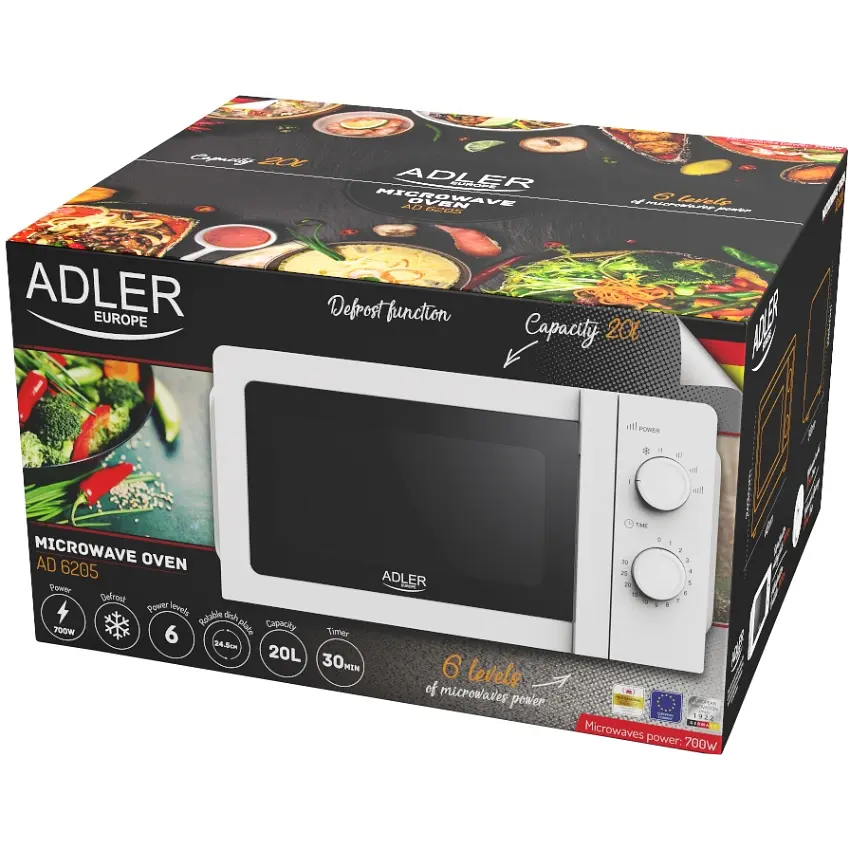 Микроволновая печь Adler AD 6205 20л/ 700Вт/ мех.управл./ откр.ручкой/ белая - фото 5