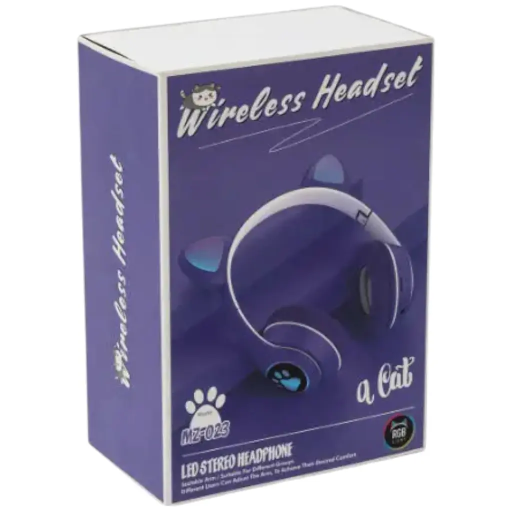 Дитячі навушники Cat MZ-023 Bluetooth RGB підсвічування FM microSD з котячими вушками темно-синій - фото 8