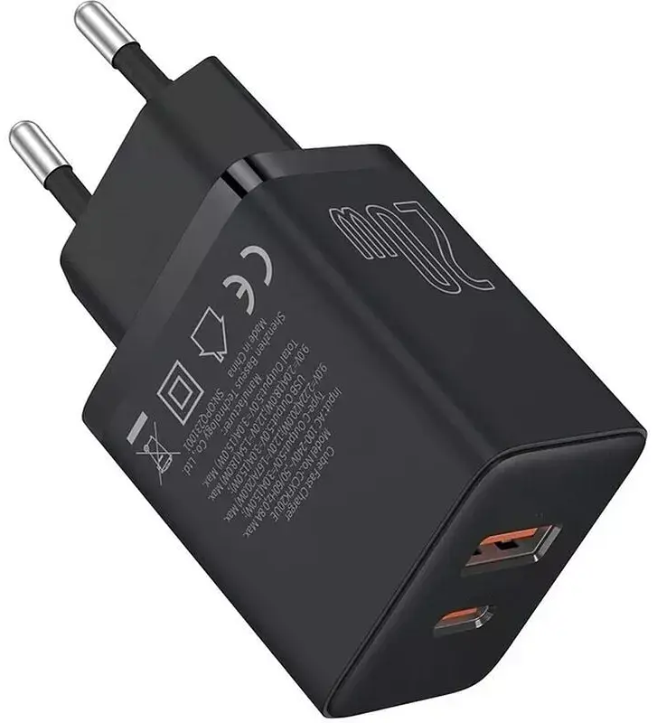 Мережевий зарядний пристрій Baseus Cube Fast Charger USB+Type-C 20 W P10111403113-00 Black - фото 2