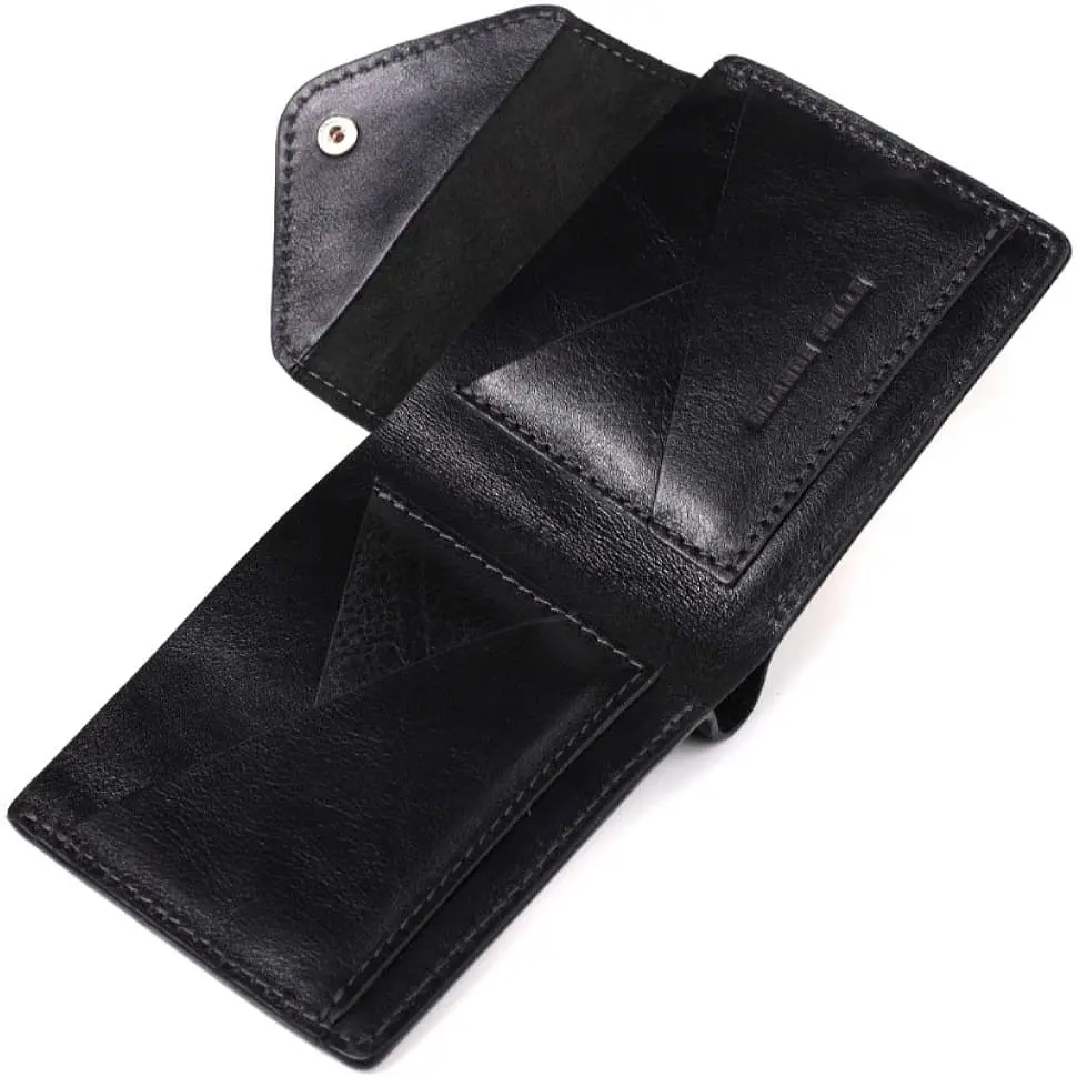 Мужское кожаное портмоне черное GRANDE PELLE 11.5х9х1.5 см acs0032101 - фото 2