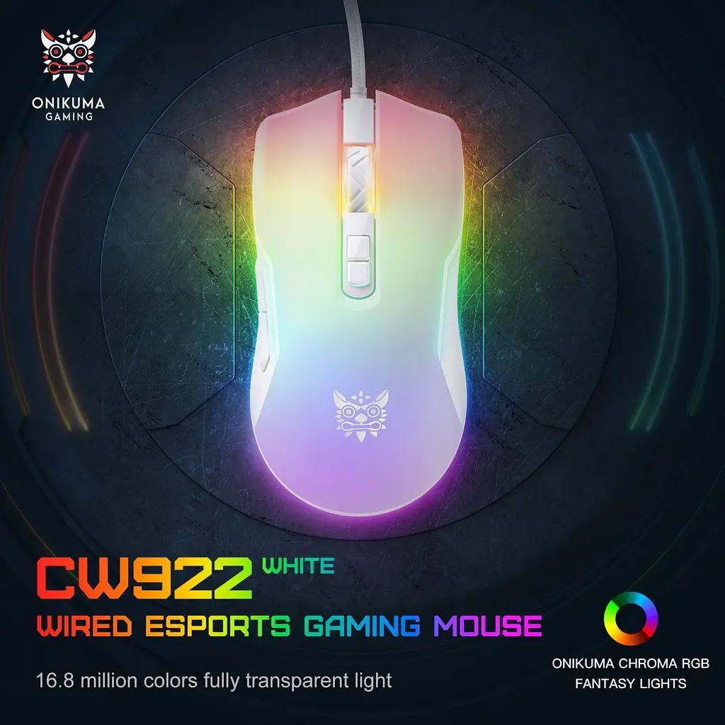 Компьютерная мышка Onikuma игровая C-22 Pro с RGB подсветкой и 6400 DPI проводная для ПК и ноутбука белый - фото 4