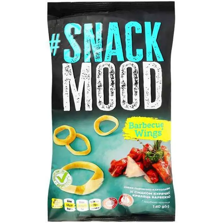 Снеки SNACK MOOD 140г Курячі крильця барбекю з пелет пшенично-картопляні м/уп