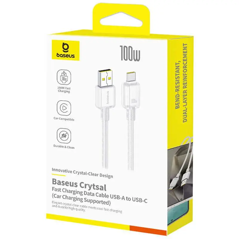 Дата кабель Baseus Crystal USB to Type-C 100W (2m) (E04279) Moon White - фото 3