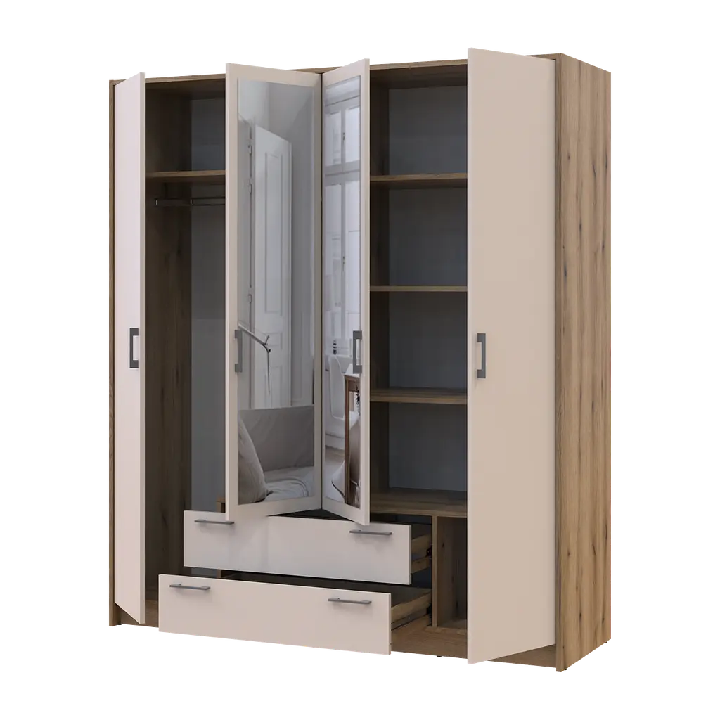 Шафа для одягу Doros Ронді з дзеркалом Дуб Артизан/Кашемір 4ДСП 160х52х195 (80737827) - фото 2