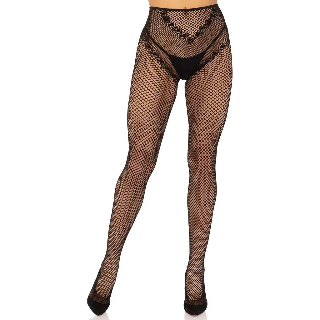 Панчохи Leg Avenue Crotchless Net Tights With Heart Backseam Black One Size - фото 4