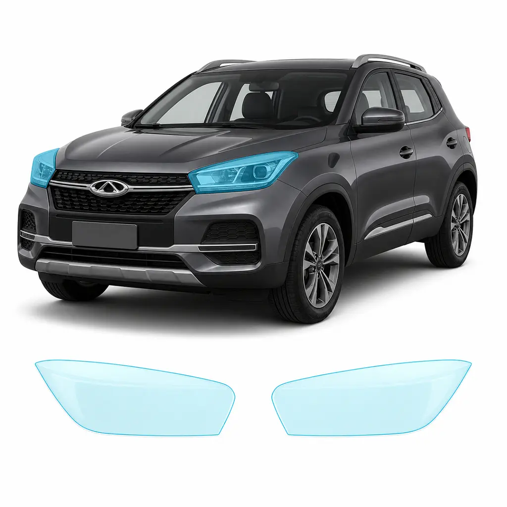 Антигравійна захисна бронеплівка за лекалами для Chery Tiggo 4 I 2017-2022 - оптика (фари та ПТФ)